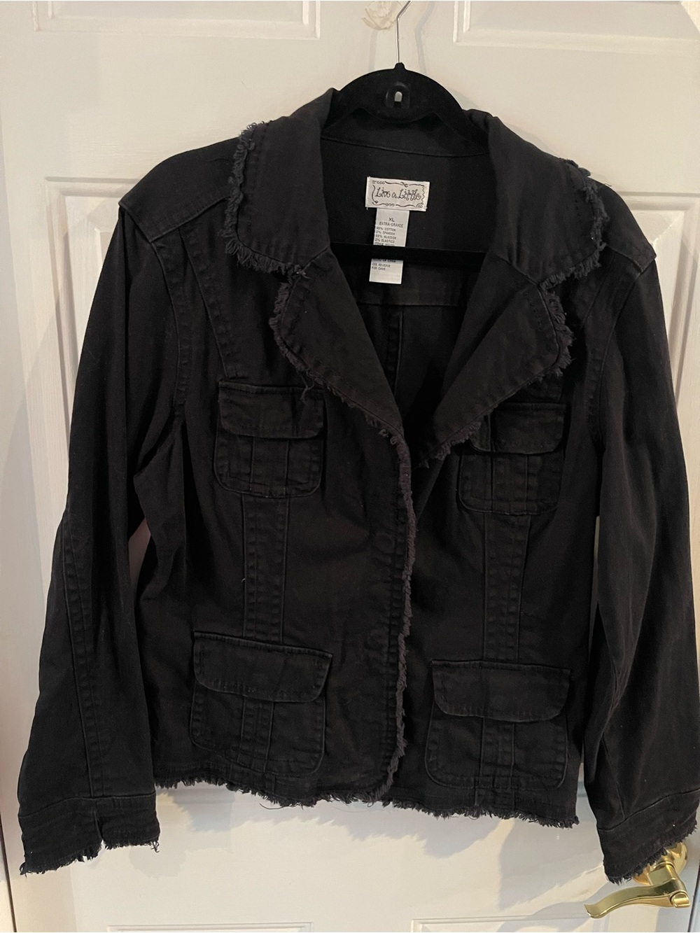 Live a Little Black Frayed-Edge Utility Jacket